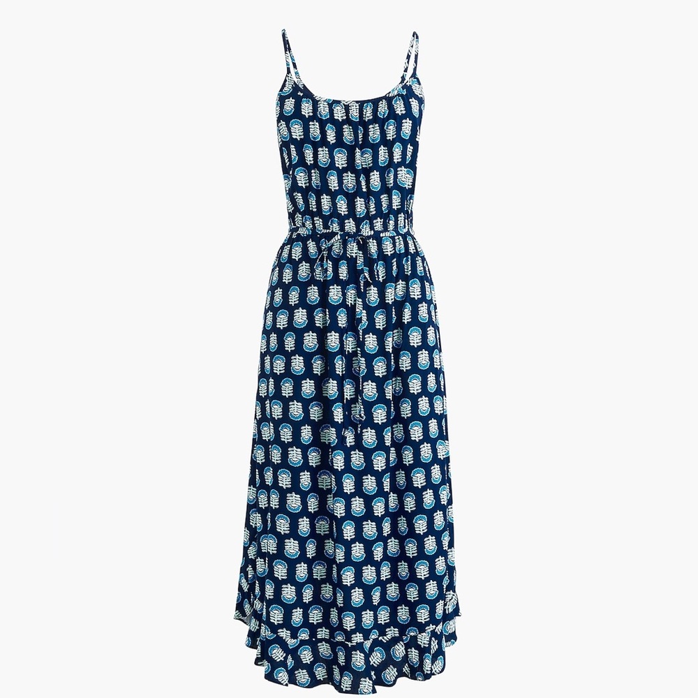 NWT J.CREW Maxi Sleeveless Sun Dress‎ Blue Floral Paisley Sz 4 Boho Chic Ruffle